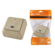 Переключатель на 2 направления 1-кл. открытой установки с подсветкой IP20 10А, сосна «Ладога» TDM