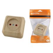 Розетка 2П открытой установки с з/ш IP20 10А, сосна «Ладога» TDM