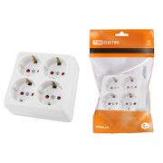 Розетка четырехместная 2П+3 открытой установки IP20 16A с защитными шторками белая «Ладога» TDM