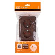 Розетка угловая двойная 2П открытой установки с з/ш IP20 250В 10А бук «Ладога» TDM