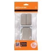 Блок (вертикальный) выключатель 2-кл. + розетка 2П+З с з/ш БКВР IP54 серый «Вуокса» TDM