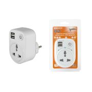Адаптер универсальный поворотный  с/з 250В 16А + 2USB 2.1A белый TDM