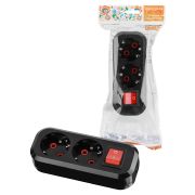 Колодка розеточная 2 гнезда 2П+3 c выключателем 16А 250В черная серии «Народная»