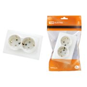 Розетка двойная 2П+З с защ. шт. 16А 250В (основание керамика) белая «Таймыр» TDM