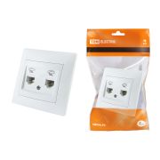 Розетка двойная телефонная RJ11  белая «Лама» TDM