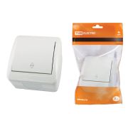 Выключатель на 2 направления 1-кл. открытой установки IP44 10А белый «Селигер» TDM