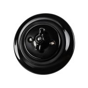 Выключатель скрытой установки фарфоровый поворотный перекрёстный с ручкой (бантик) 10А черный «Болонь» TDM