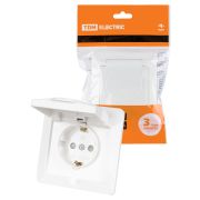 Розетка 2П+З с защ. шт. и крышкой 16А 250В IP44 белая «Ильмень» TDM