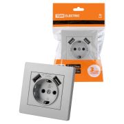 Розетка 2П+З 16А 250В + 2 USB порта 2,1А 5В серебр. металлик «Сенеж» TDM