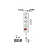 Удлинитель 4 гнезда, 7 метров, с/з, выкл., 10 А, 2300 Вт, белый, НАРОДНЫЙ У1-42056 (Ун1 421-0001)