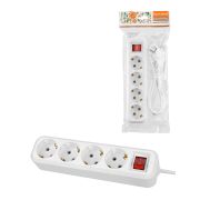 Удлинитель 4 гнезда, 3 метра, с/з, выкл., 10 А, 2300 Вт, белый, НАРОДНЫЙ У1-42056 (Ун1 421-0001)