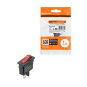 Выключатель клавишный KCD1-101B 250В AC/DC, 1P, 6А, (2с), ON-OFF, черный корпус, красная клавиша, Mini, TDM