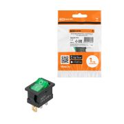 Выключатель клавишный KCD1-101N 12В AC/DC, 1P, 15А, (3с), ON-OFF, черный корпус, зеленая клавиша с LED подсветкой, Mini TDM