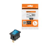 Выключатель клавишный KCD1-101N 12В AC/DC, 1P, 15А, (3с), ON-OFF, черный корпус, синяя клавиша с LED подсветкой, Mini TDM