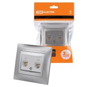 Розетка компьютерная двойная RJ45 металлик «Лама» TDM