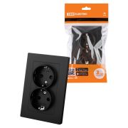 Розетка двойная 2П+З 16А 250В с защ. шт. черная «Сенеж» TDM