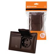 Розетка двойная 2П+З 16А 250В IP44 с защ. шт. с крышкой шоколад «Лама» TDM