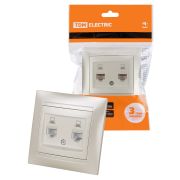 Розетка компьютерная двойная RJ45 перламутр «Лама» TDM