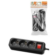 Удлинитель 3 гнезда, 7 метров, с/з, выкл., 10 А, 2300 Вт, черный, НАРОДНЫЙ У1-32055 (Ун1 321-0001)
