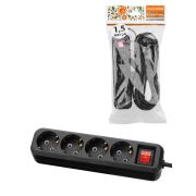 Удлинитель 4 гнезда, 1,5 метра, с/з, выкл., 10 А, 2300 Вт, черный, НАРОДНЫЙ У1-42056 (Ун1 421-0001)