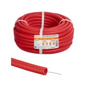 Труба гофрированная ПНД безгалогенная (HF) d 16 с зондом (25 м) легкая 350Н красная TDM